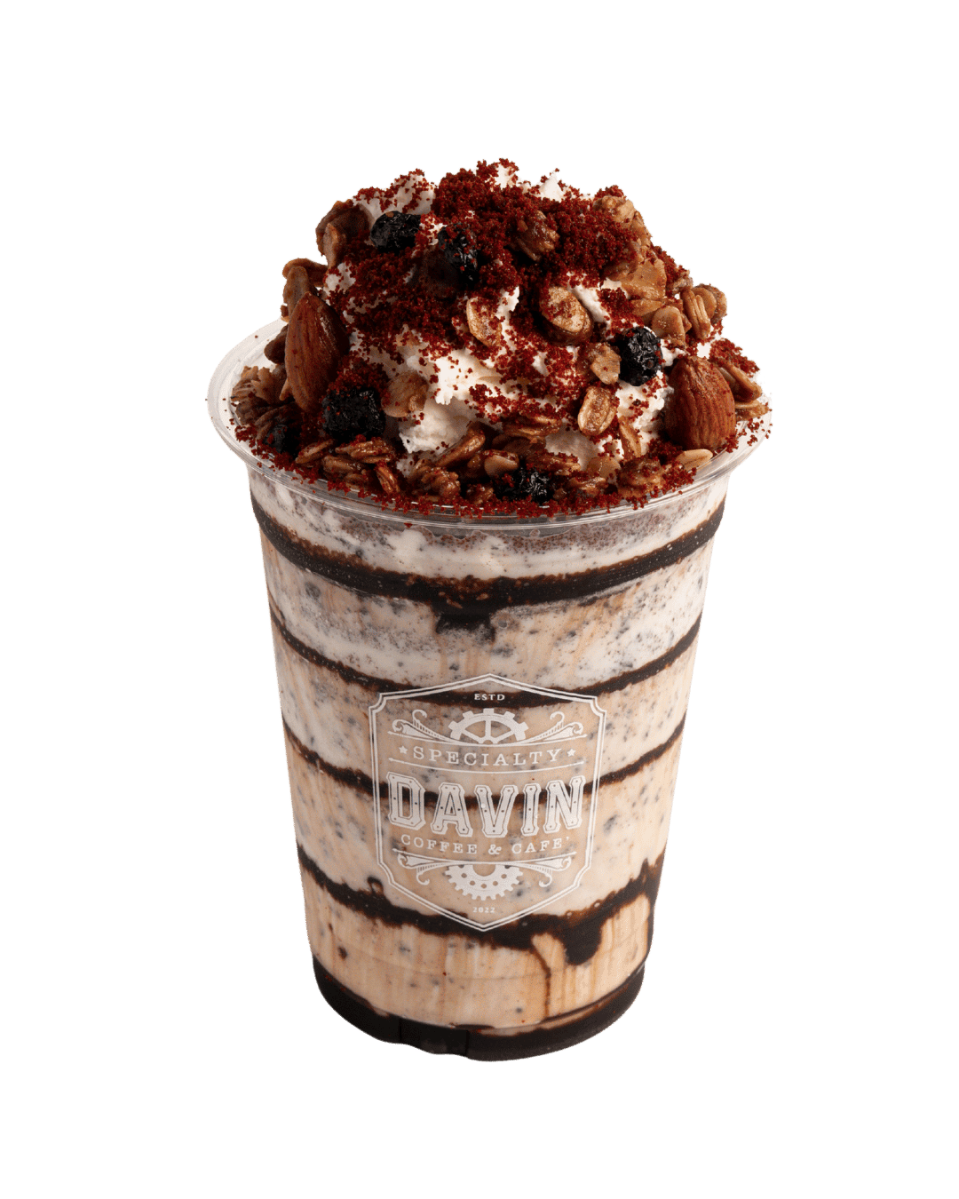 Christmas Crunch Frappe topped with granola, cookie crumble, and fresh whipped cream – special Christmas drink