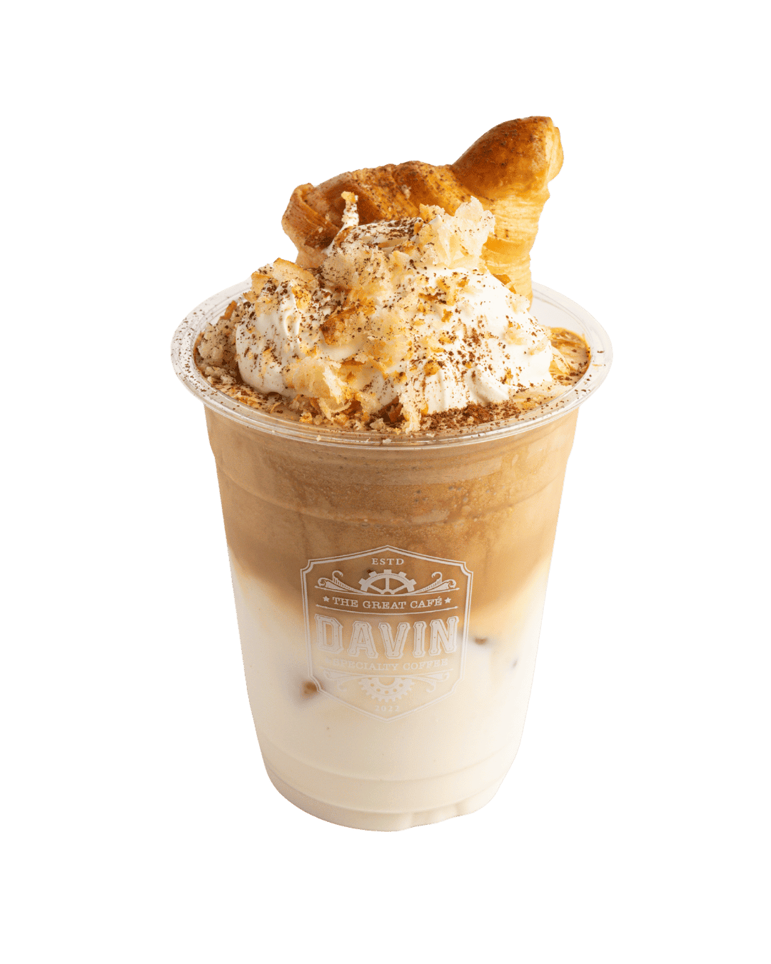 Toffee Croissant Bliss latte with rich toffee cream and buttery croissant flakes – premium Christmas drink