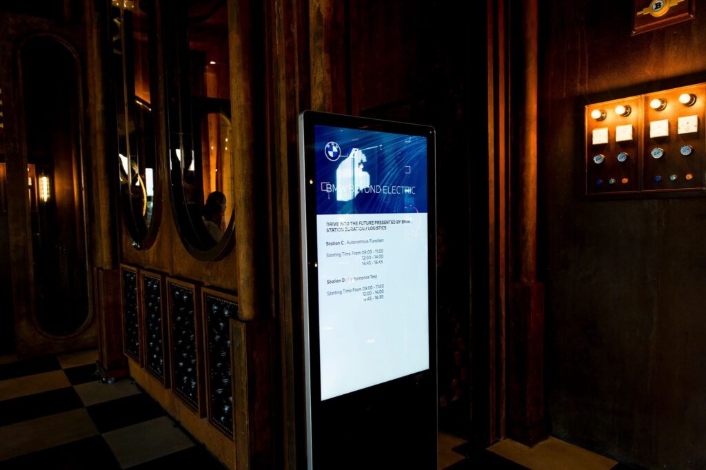 Meeting venue Bangkok digital event display screen showing seminar information at Davin Cafe business event and workshop venue