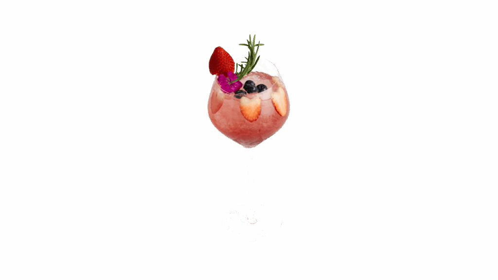 BERRIES HEAVEN mocktail at DAVIN CAFE, premium mixed berry mocktail with fresh strawberries and blueberries, refreshing sweet and tangy fruit drink in elegant glass, perfect modern cafe mocktail experience