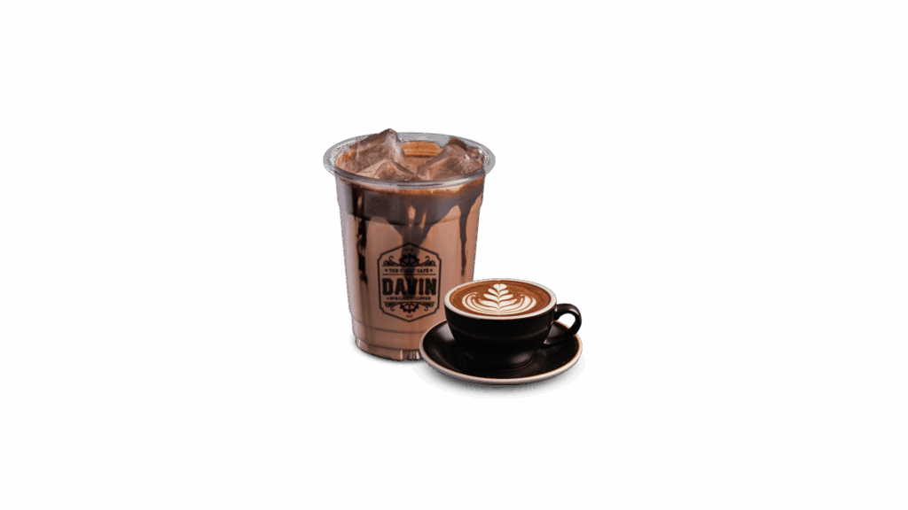CLASSIC MILK COCOA at DAVIN CAFE cafe Bangkok, rich iced cocoa with smooth milk blend and chocolate drizzle, creamy sweet flavor and premium cafe drink for chocolate lovers