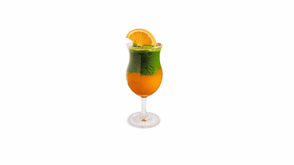 เมนู ORANGE MATCHA จาก DAVIN CAFE มัทฉะผสมน้ำส้มแบบเลเยอร์ สีเขียวตัดกับสีส้มสดใส รสเปรี้ยวหวานสดชื่น หอมมัทฉะแท้ เหมาะสำหรับสายมัทฉะในคาเฟ่พรีเมียม