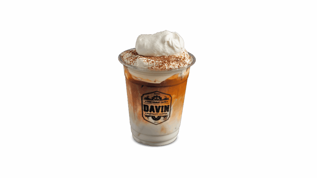 SOFT LATTE at DAVIN CAFE coffee shop Bangkok featuring creamy iced latte topped with soft whipped foam, delivering smooth rich flavor in a premium Bangkok coffee shop